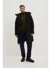 Черный утепленное пальто с капюшоном