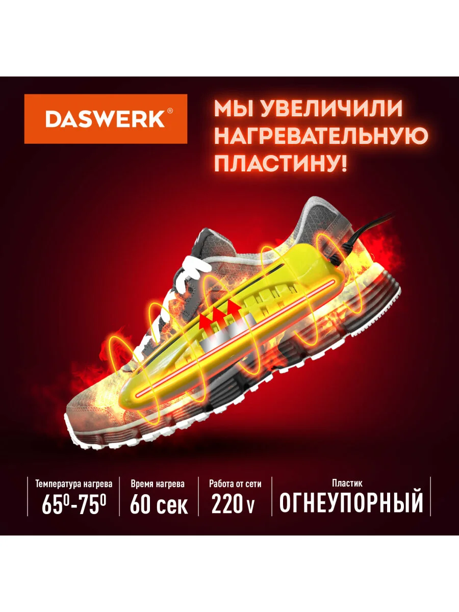 Сушилка сушка для обуви, носков, электрическая, от запаха, с подсветкой, Daswerk, 456196