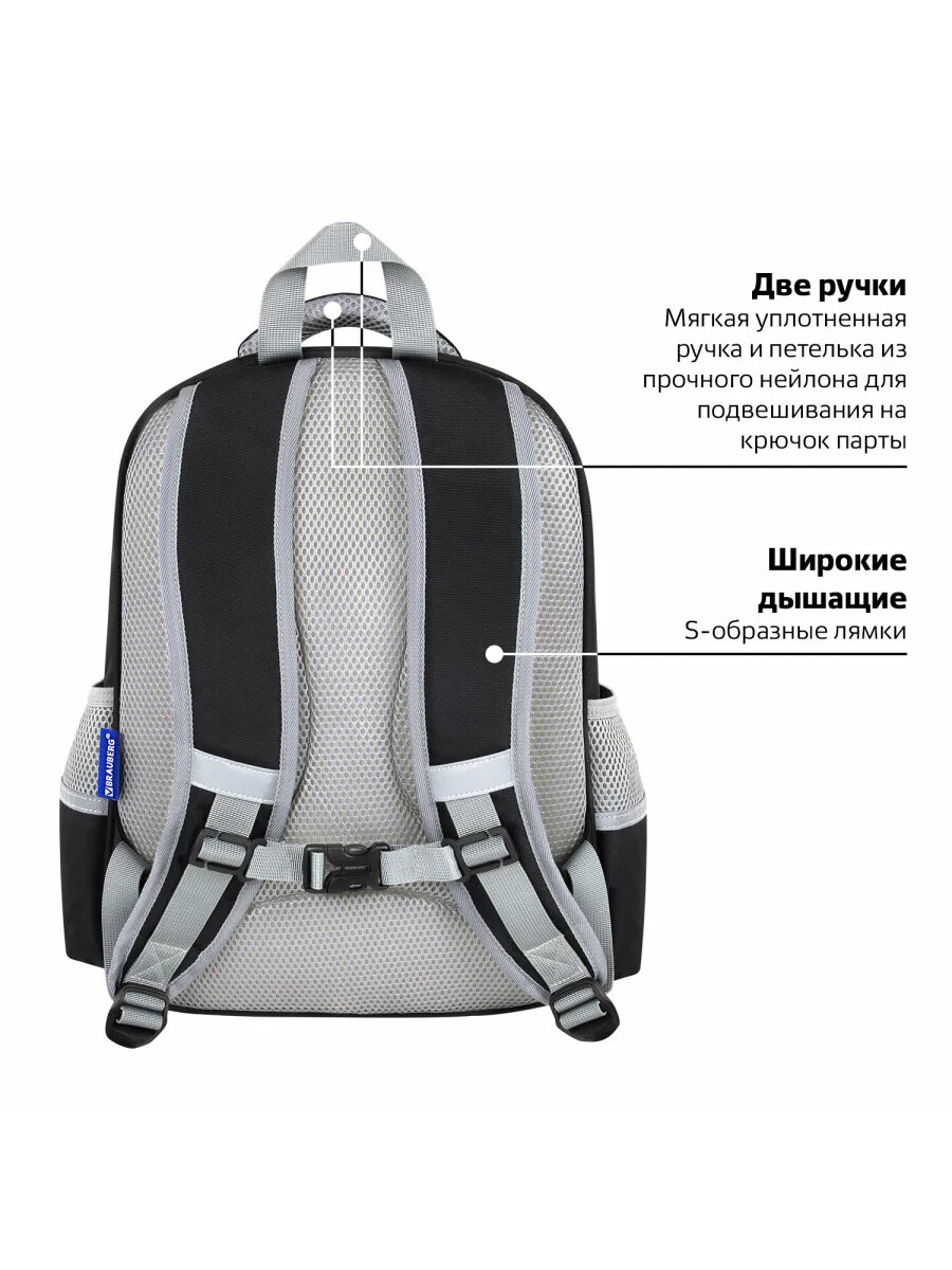 Рюкзак, ранец, портфель детский в школу, 2 отделения и 3 кармана, 39х28х16 см, Brauberg