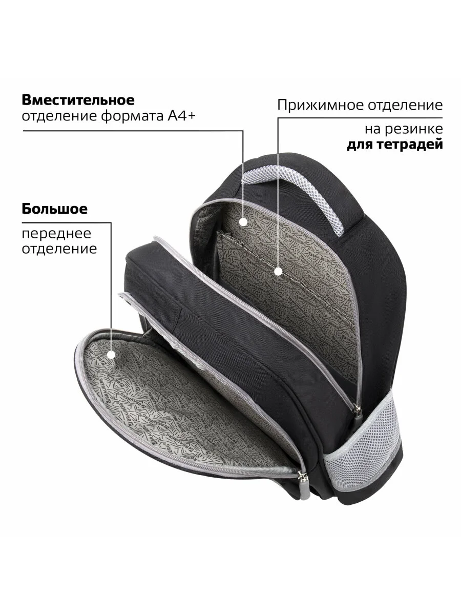 Рюкзак, ранец, портфель детский в школу, 2 отделения и 3 кармана, 39х28х16 см, Brauberg