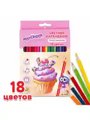 Карандаши цветные ЮНЛАНДИЯ "СЛАДКИЕ ИСТОРИИ", 18 цветов, трехгранные заточенные, 181394