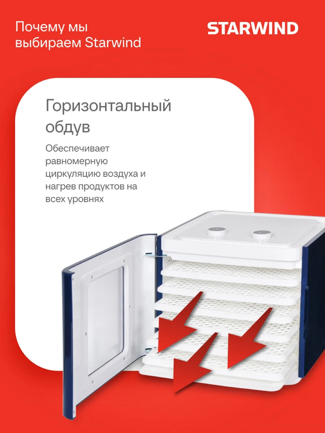 Сушилка для овощей и фруктов StarWind SFD6431, синий, 6 поддонов