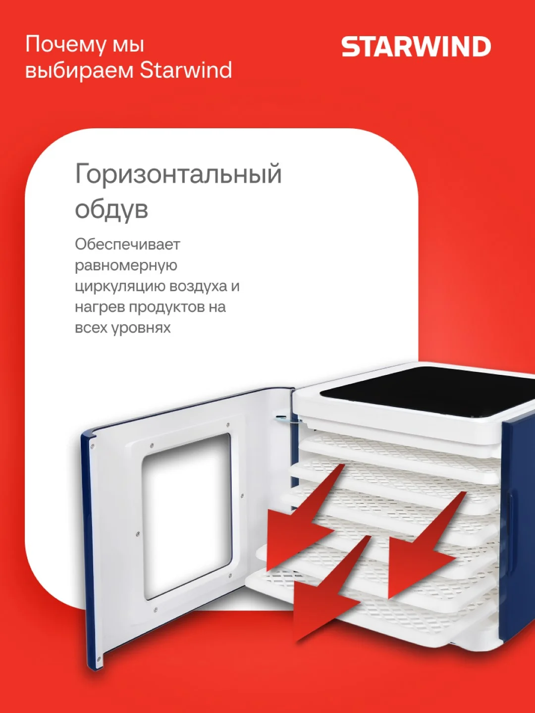 Сушилка для овощей и фруктов StarWind SFD6430, синий, 6 поддонов