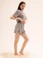 Шоколадный пижама с шортами и футболкой, домашний комплект