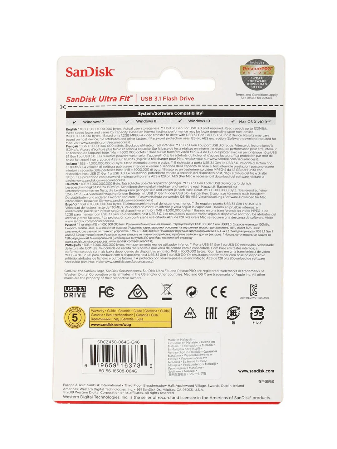 Флэш-накопитель USB3.1 64GB SDCZ430-064G-G46 SANDISK