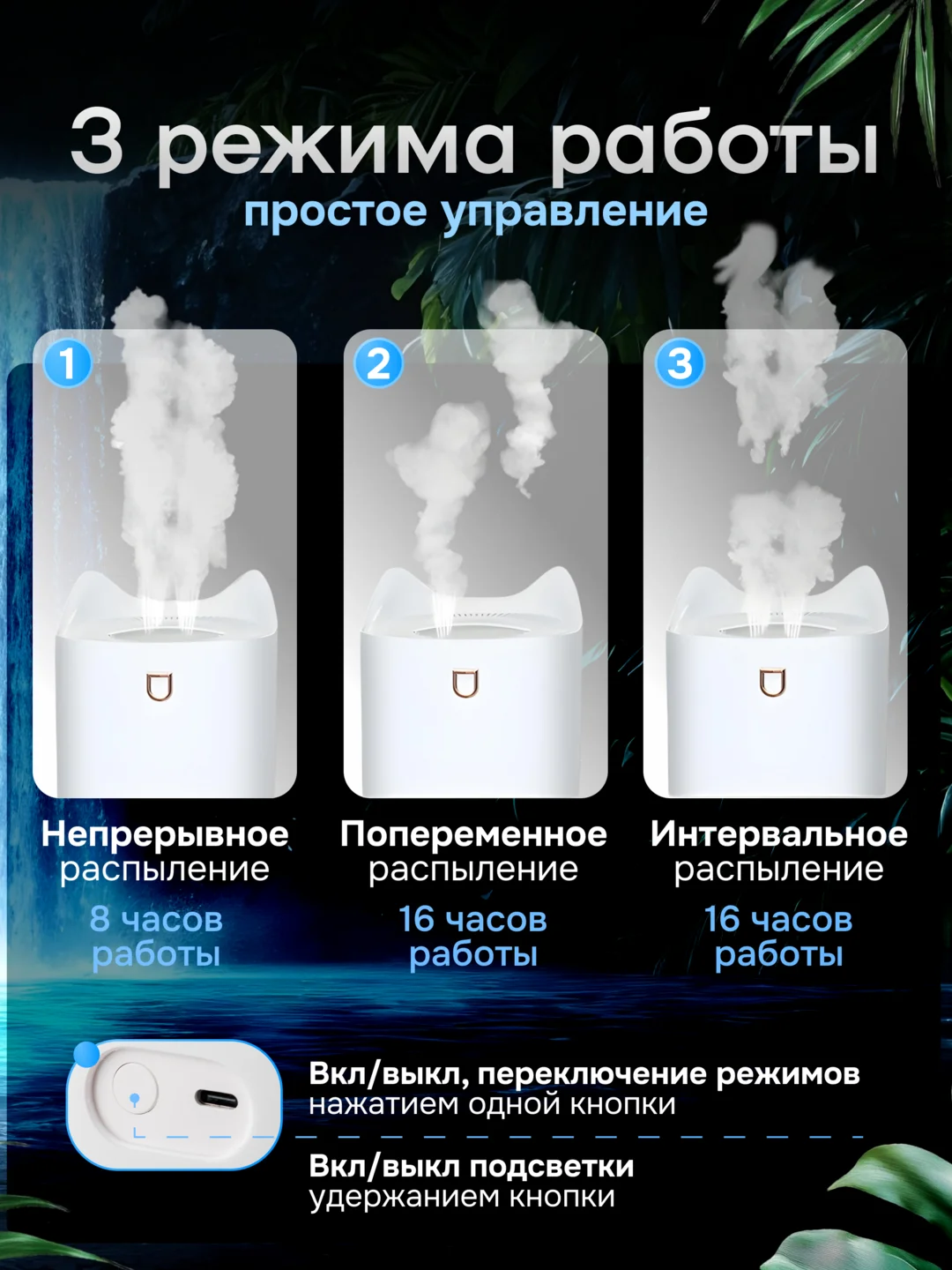 Увлажнитель воздуха с подсветкой, 3 литра