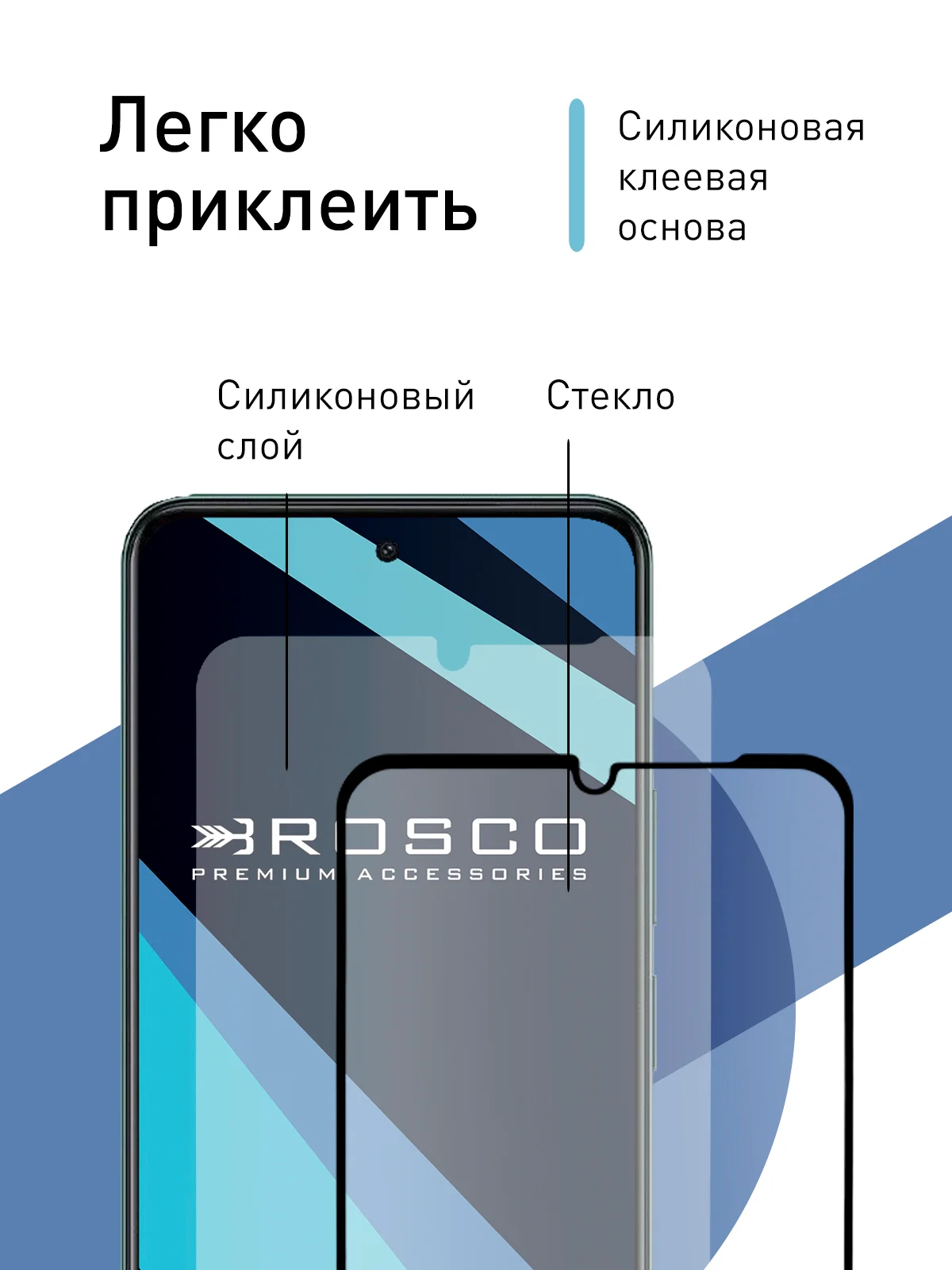Прозрачный стекло для Vivo Y28 4G защитное ROSCO прозрачное с олеофобным покрытием, черной рамкой