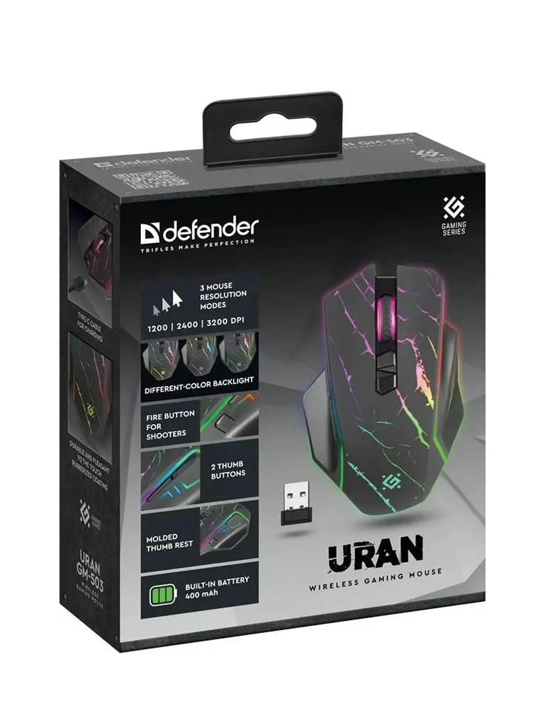 Мышка WRL URAN GM-503 BLACK LED,8D,3200DPI 52503 DEFENDER