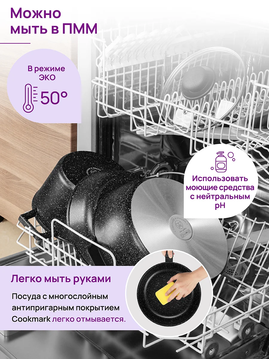 Кастрюля 4 л Elan Gallery ГАРМОНИЯ ВКУСА Черный мрамор с крышкой D22
