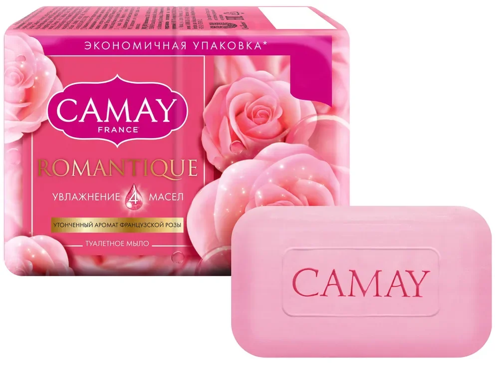 Парфюмированное твердое мыло CAMAY Romantique, с ароматом французской розы, 4х75 г