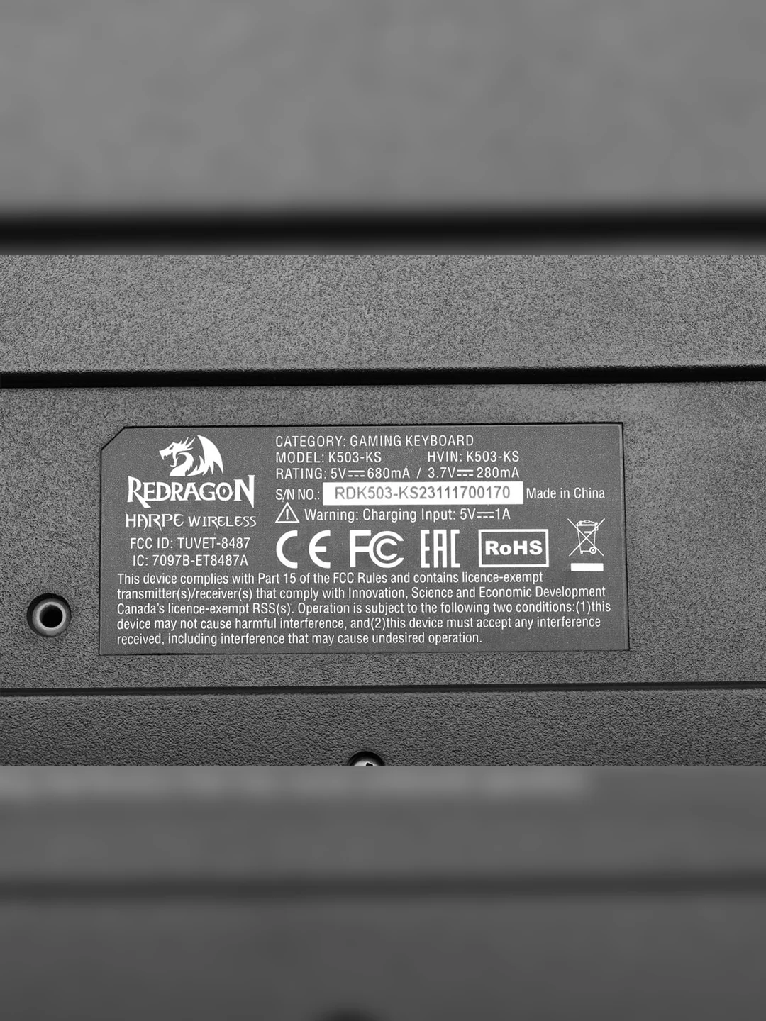 Клавиатура WIRELESS HARPE 2.4G BLACK REDRAGON 78121 DEFENDER