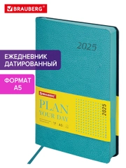 Ежедневник датированный 2025 Brauberg, планер планинг записная книжка А5, под кожу