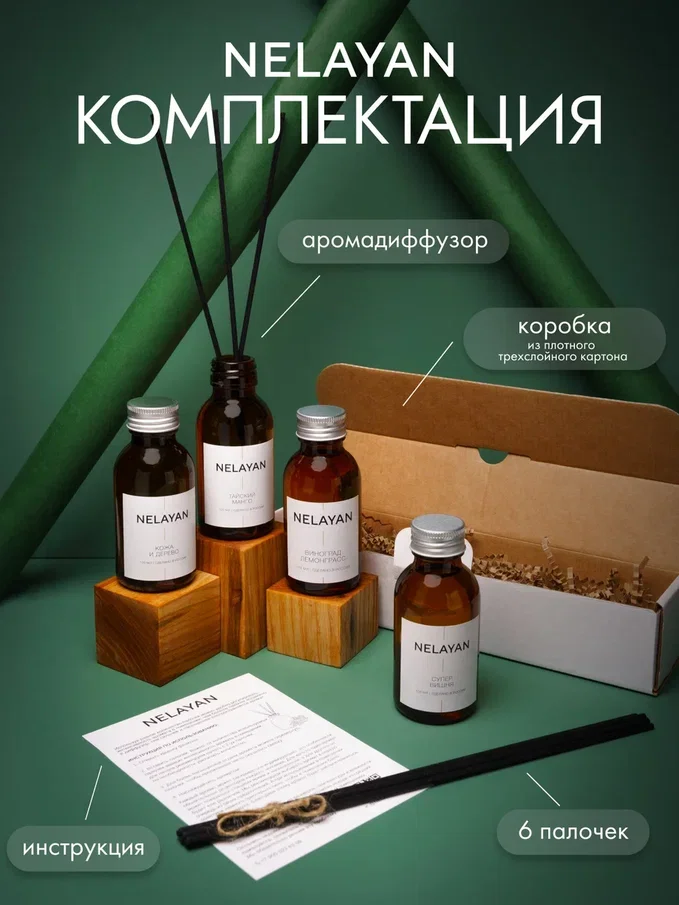 Коричневый аромадиффузор NELAYAN для дома с палочками, 100 мл