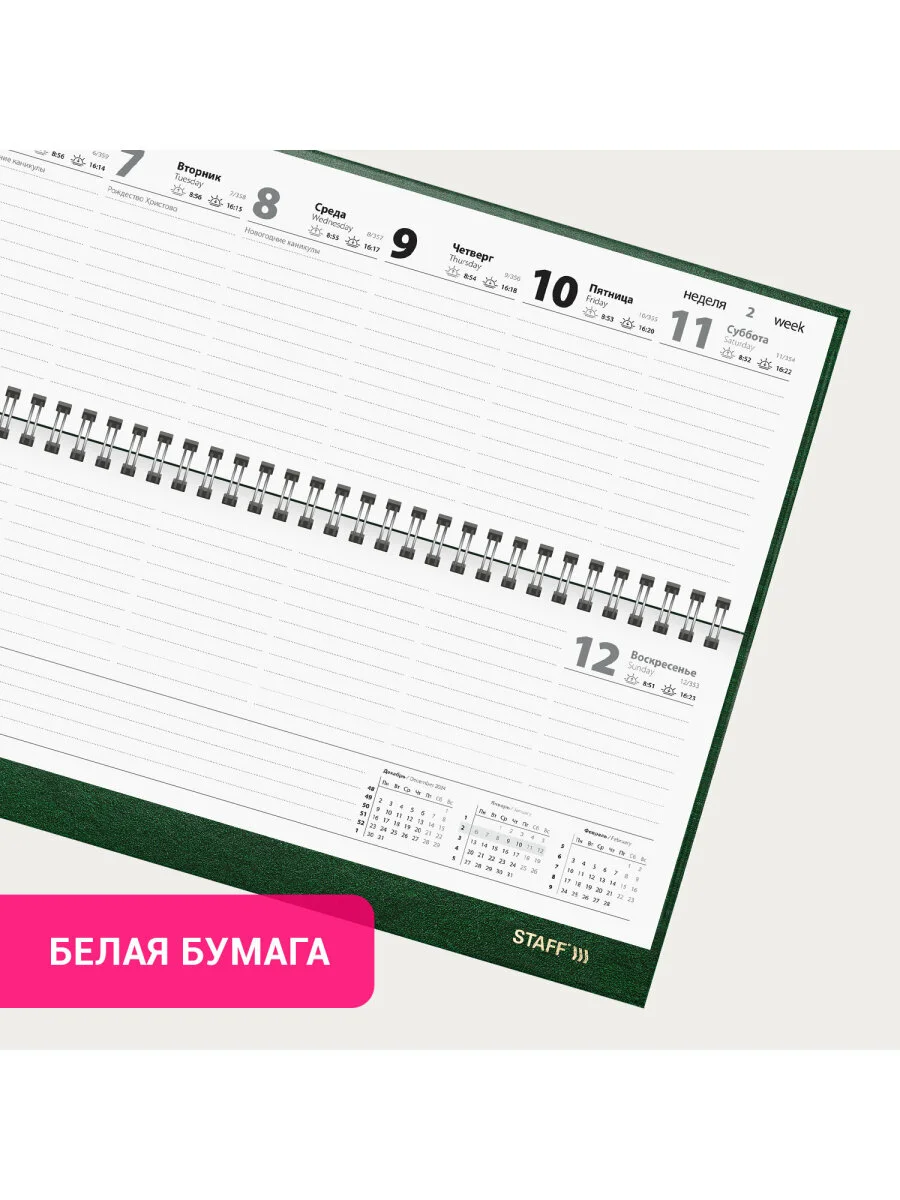 Еженедельник датированный 2025 Staff, планинг, 300х130 мм, на гребне, 64 листа