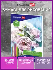 Бумага для рисования и графики в папке А3, 20л., 200 г/м2, ВАТМАН ГОЗНАК, BRAUBERG ART