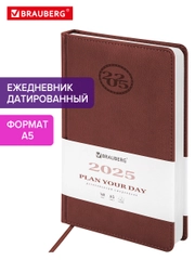 Ежедневник датированный 2025 Brauberg, планер планинг записная книжка А5, под кожу