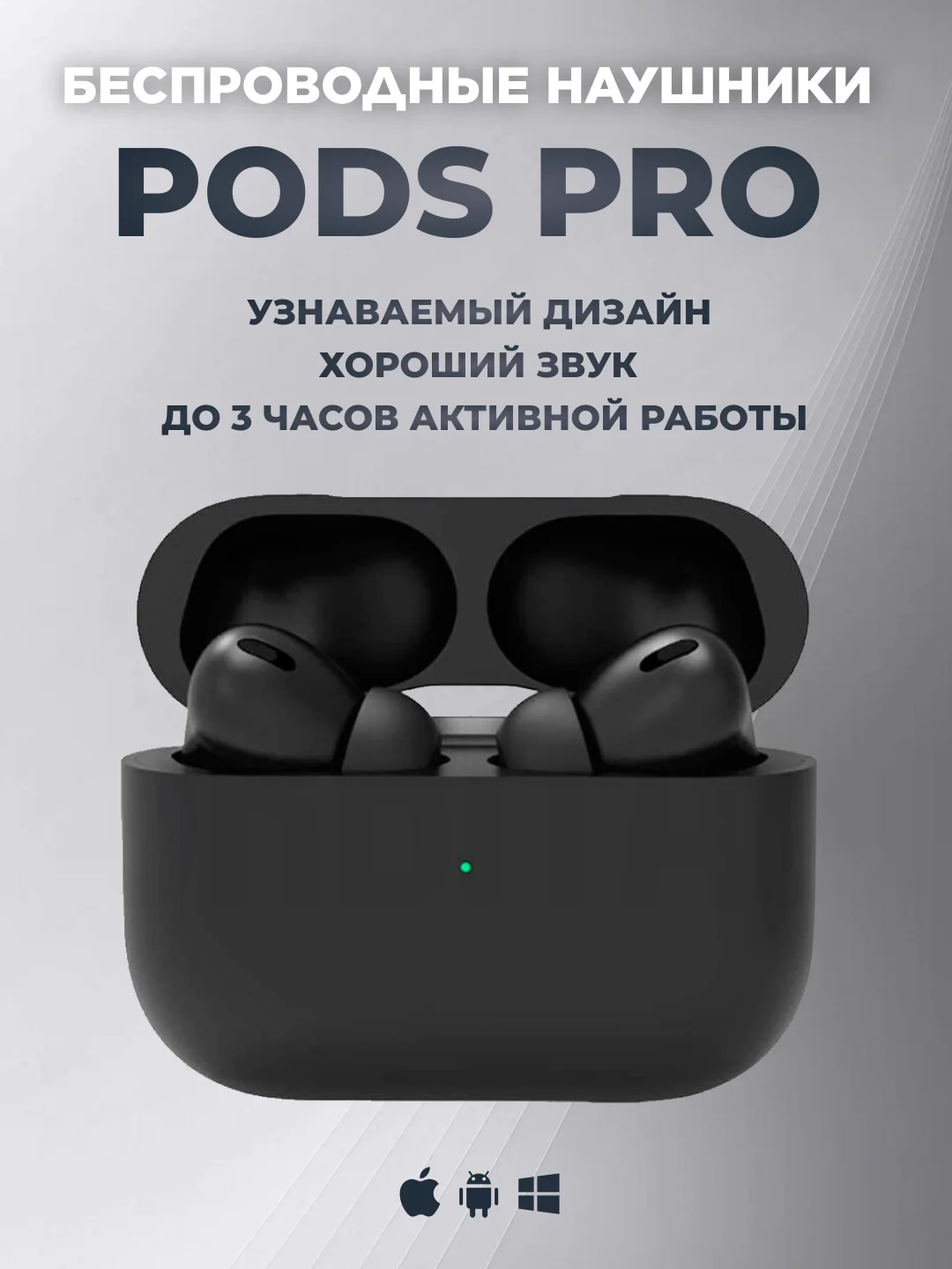 Черный беспроводные наушники Pods Pro c микрофоном, сенсорные, с анимацией для iPhone, Android