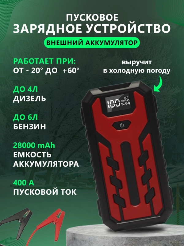 Внешний аккумулятор 28000 мА/ч, пусковое зарядное устройство, бустер автомобильный пускач