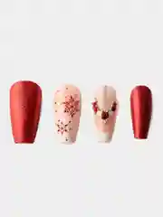 Фуксия накладные ногти - типсы с новогодним дизайном, 24 штуки + клей или клеевые стикеры