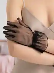 Белый сетчатые прозрачные женские перчатки, короткие гипюровые