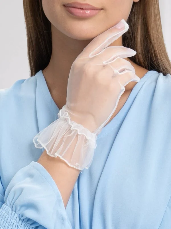 Белый сетчатые прозрачные женские перчатки, короткие гипюровые