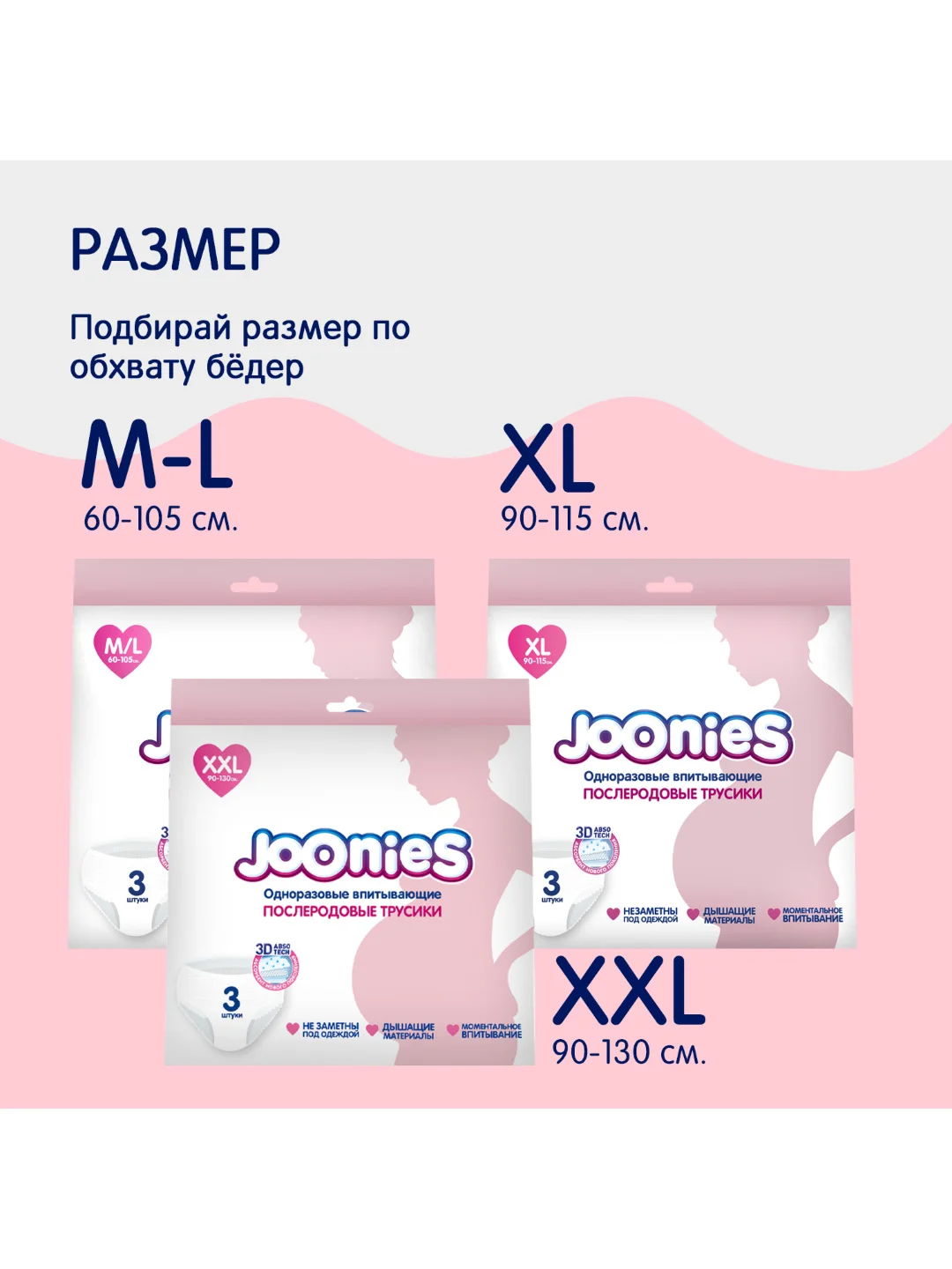 Одноразовые послеродовые трусы Joonies, размер XXL (90-130 см), 3 штуки