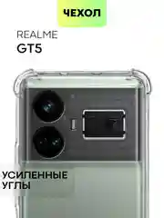 Прозрачный чехол для Realme GT 5 силиконовый BROSCORP, противоударный с усиленными углами, прозрачный