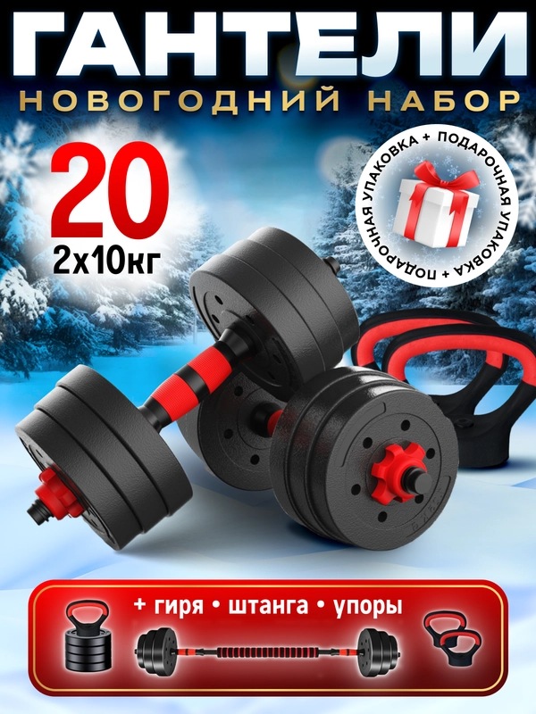 Гантели разборные Новогодний комплект 10 кг 2 шт общий вес 20