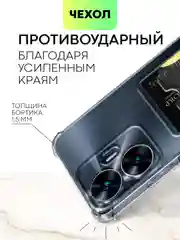Прозрачный противоударный чехол Broscorp для Realme C55, силиконовый, с карманом для карт