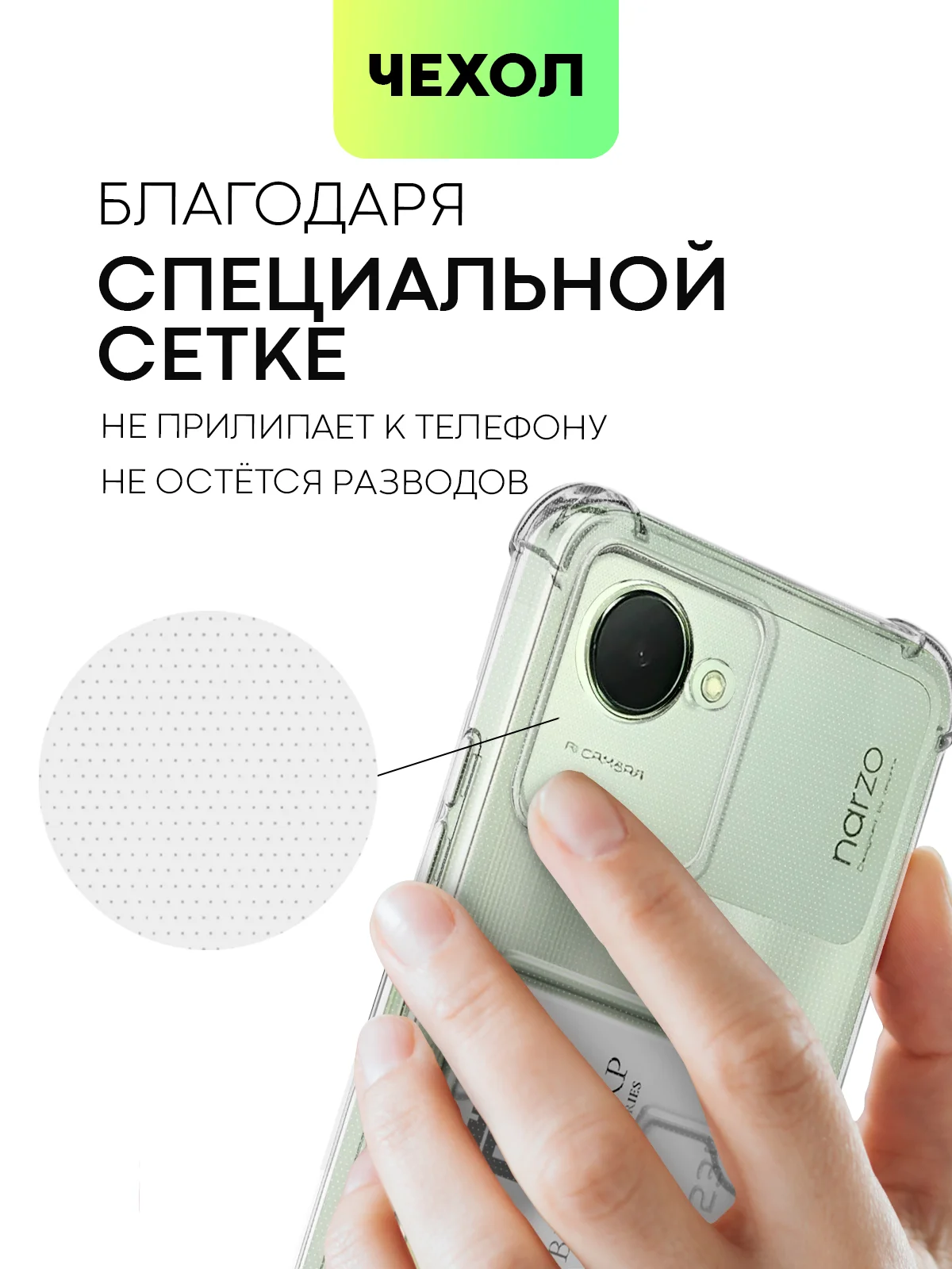 Прозрачный противоударный чехол BROSCORP для Realme Narzo 50i Prime, C30S, C30 силиконовый с карманом