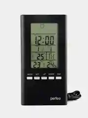 Черный часы-метеостанция Perfeo "Meteo", (PF-S3331F) время, темп., датчик ул. темп., влажность