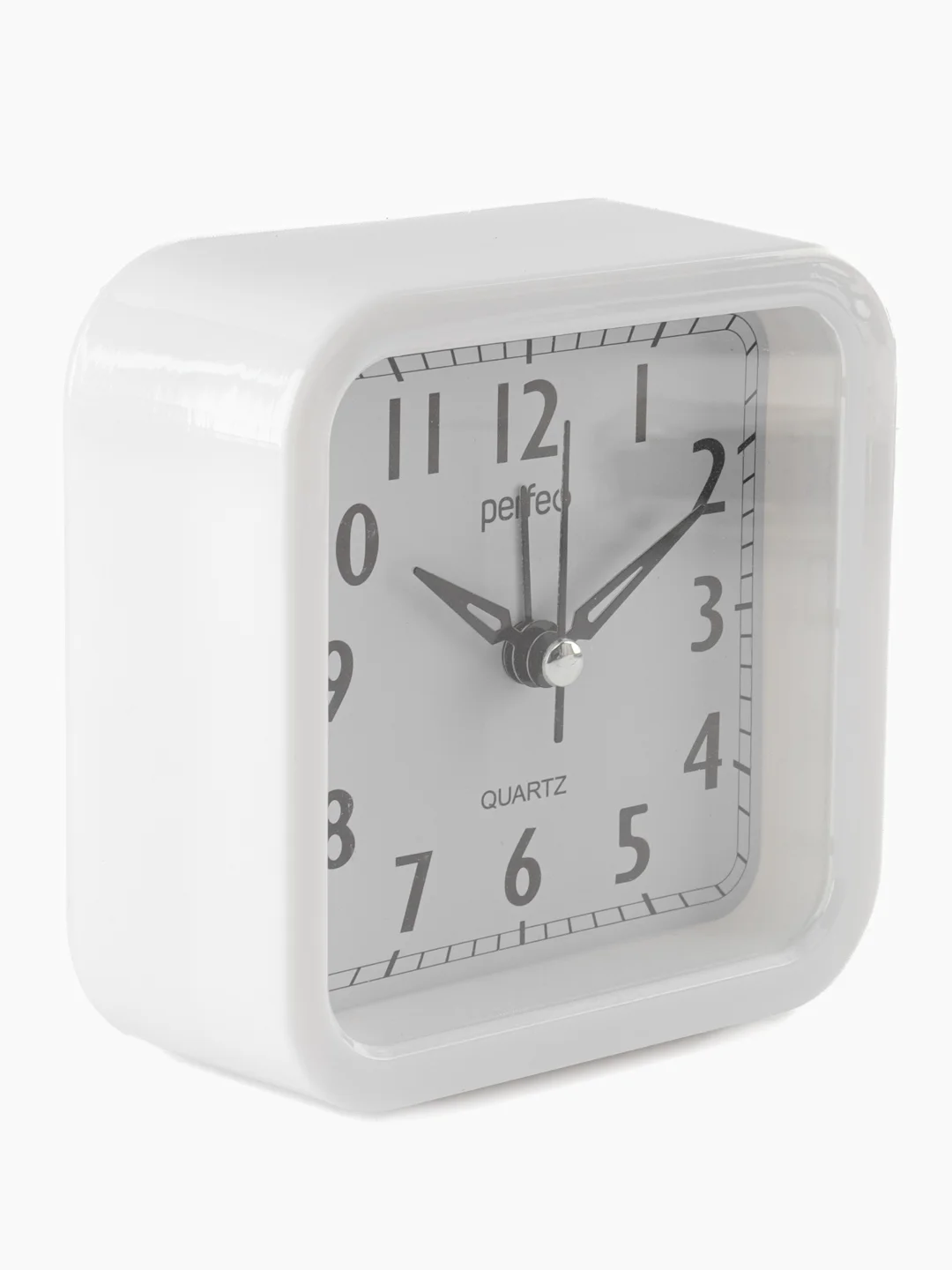 Белый часы-будильник Perfeo Quartz "PF-TC-019", квадратные 10*10 см