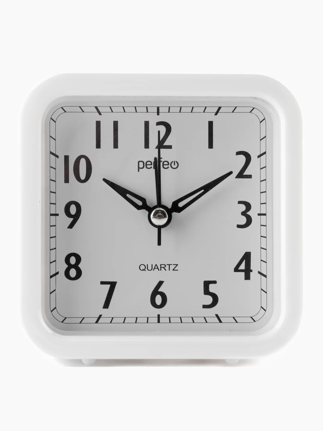 Белый часы-будильник Perfeo Quartz "PF-TC-019", квадратные 10*10 см