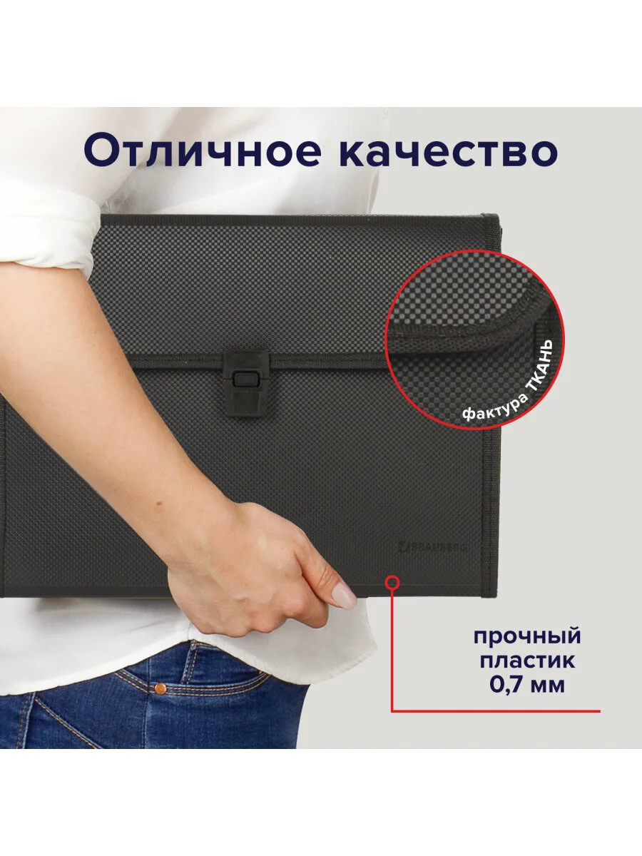 Папка для бумаг и документов с замком и 13 отделениями BRAUBERG HIT, А4, пластик, черная