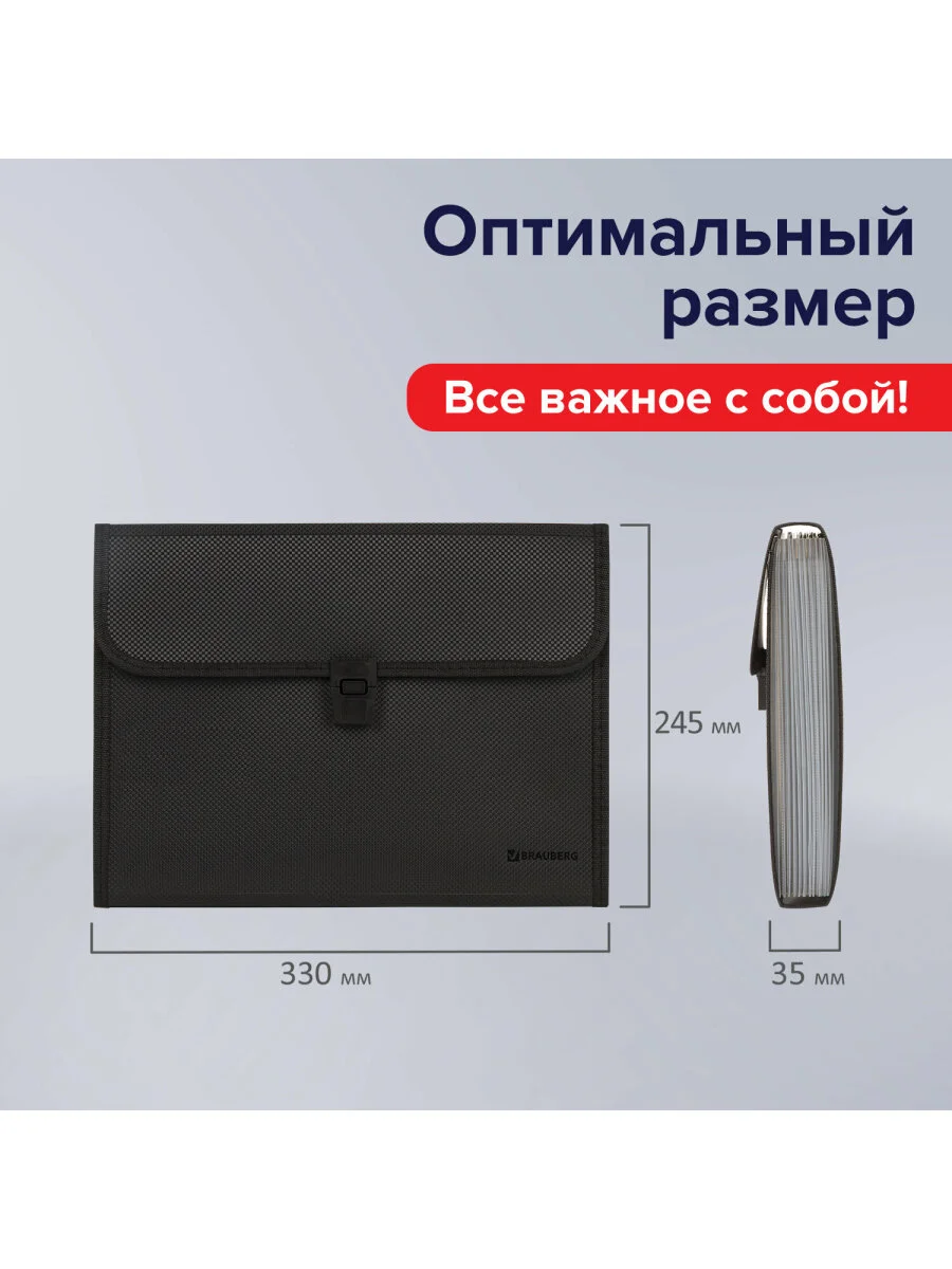 Папка для бумаг и документов с замком и 13 отделениями BRAUBERG HIT, А4, пластик, черная