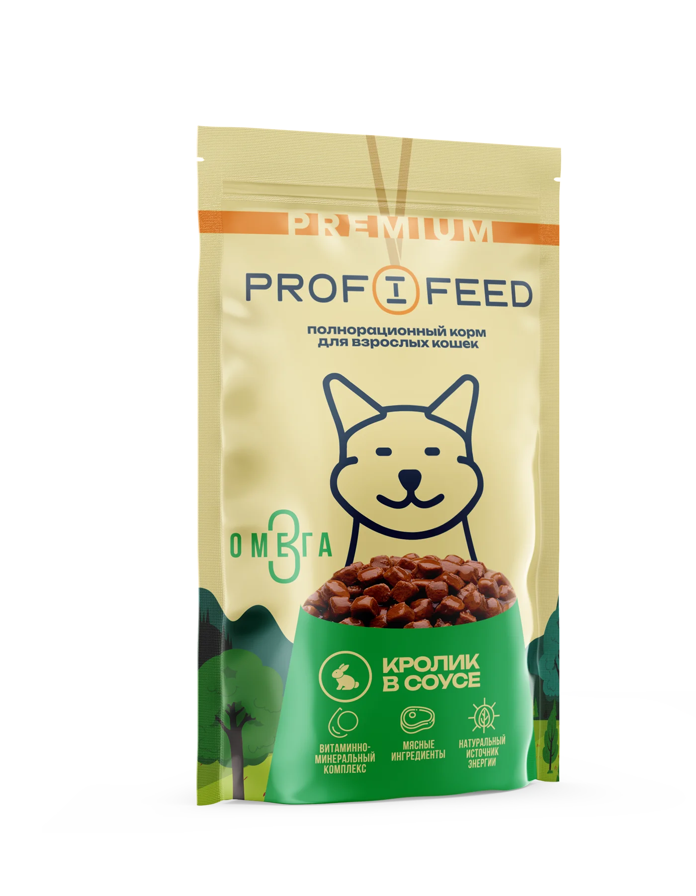 Корм консервированный (пауч)  Profifeed для взрослых кошек кусочки в соусе,  75г, 28 шт