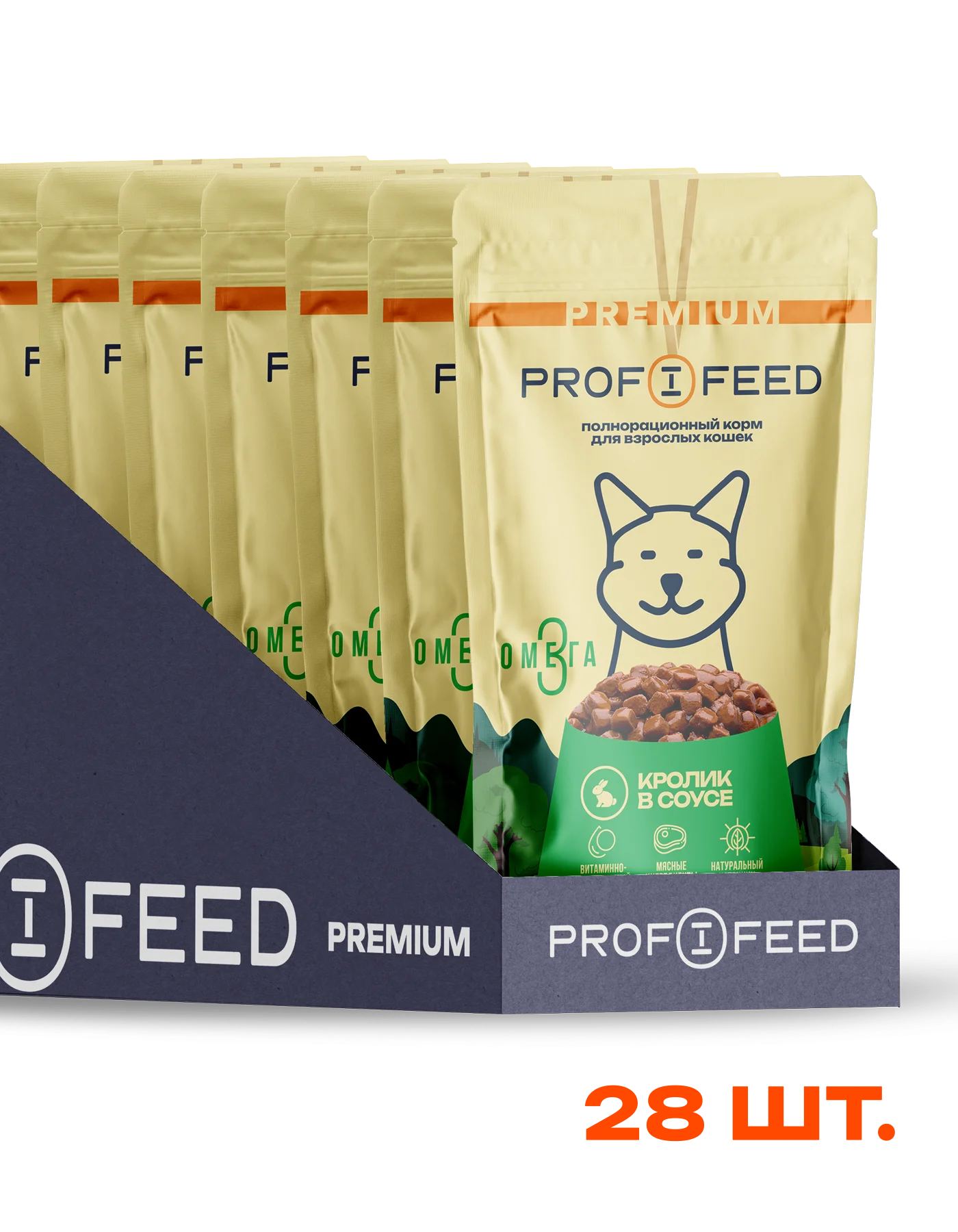 Корм консервированный (пауч)  Profifeed для взрослых кошек кусочки в соусе,  75г, 28 шт