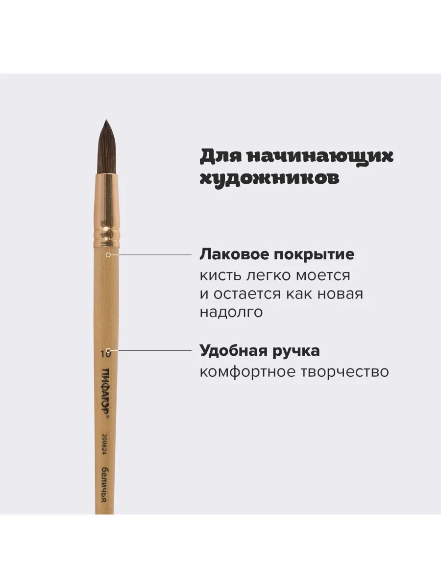 Кисть кисточка для рисования Пифагор, белка, круглая, № 10