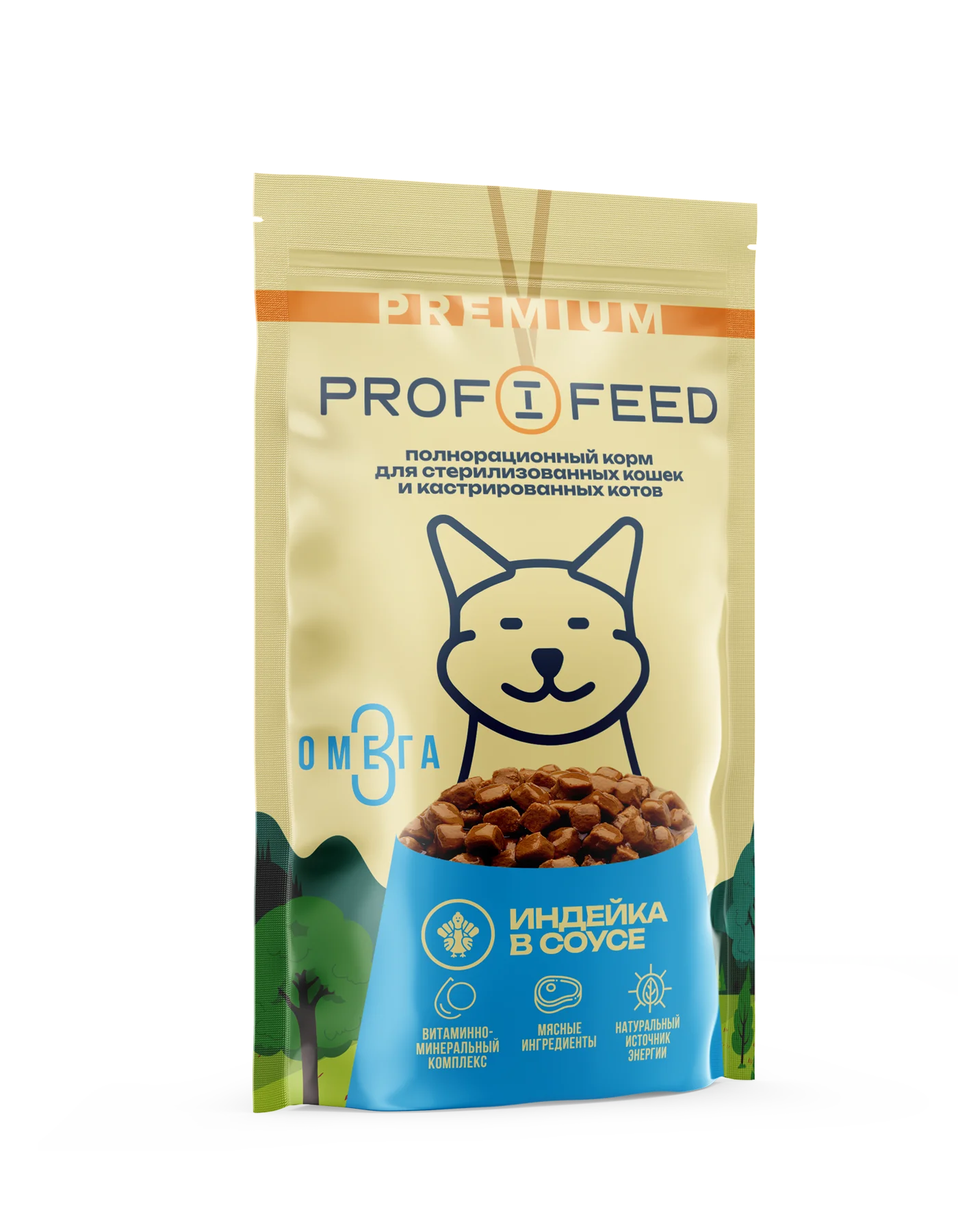 Корм консервированный (пауч)  Profifeed для взрослых кошек кусочки в соусе,  75г, 28 шт