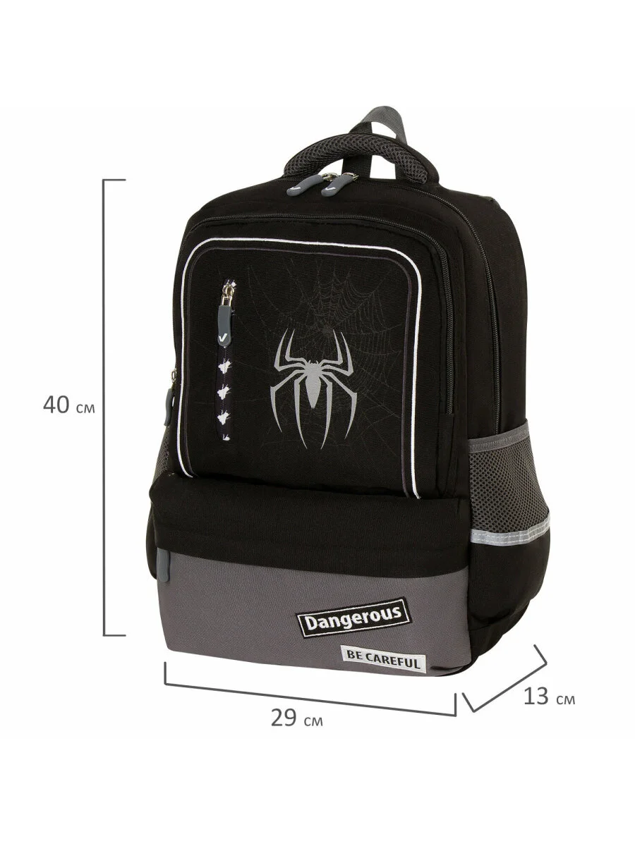 Рюкзак школьный для мальчика Brauberg Star, 1 отделение, 5 карманов, Spider, 229978