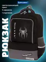 Рюкзак школьный для мальчика Brauberg Star, 1 отделение, 5 карманов, Spider, 229978