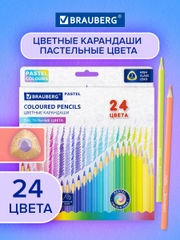 Карандаши цветные BRAUBERG PASTEL, 24 пастельных цвета, трёхгранные, грифель 3 мм, 181851