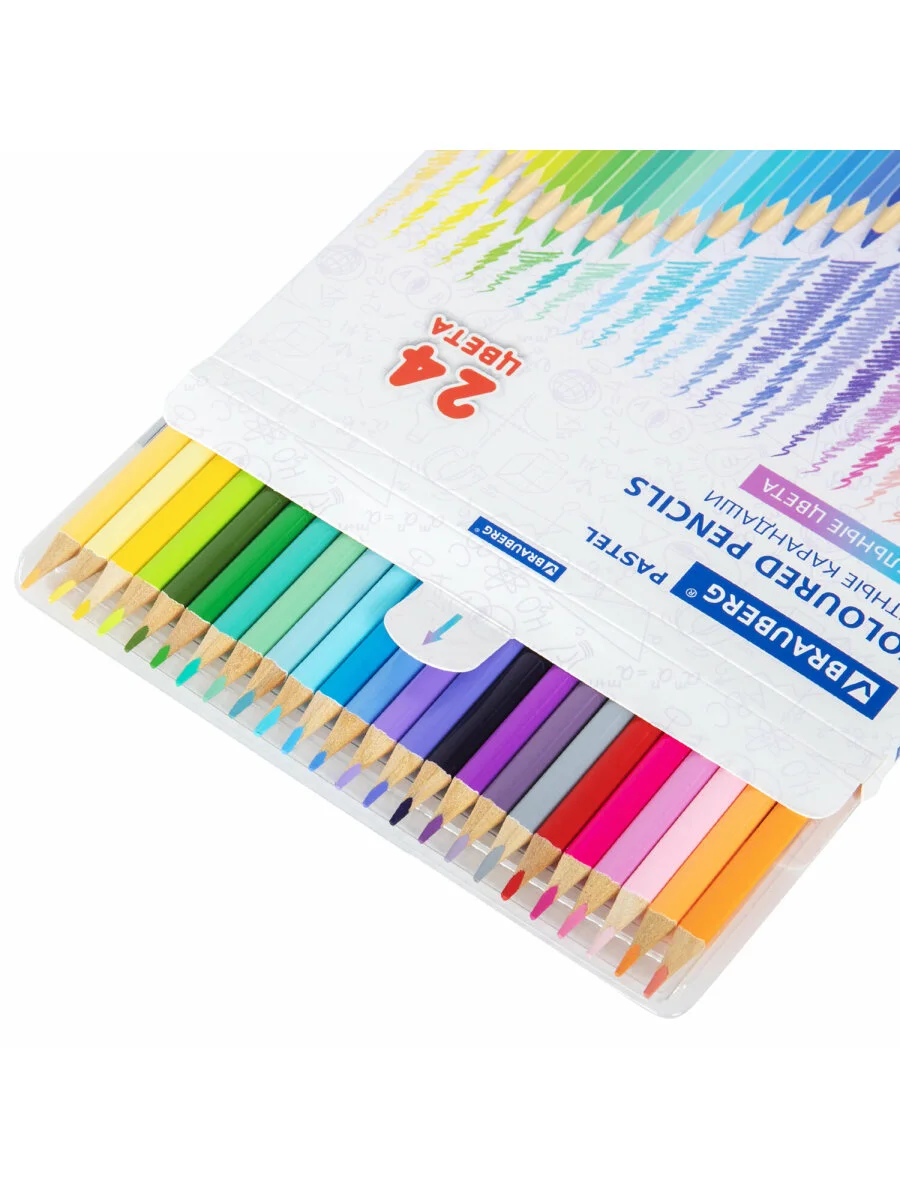Карандаши цветные BRAUBERG PASTEL, 24 пастельных цвета, трёхгранные, грифель 3 мм, 181851