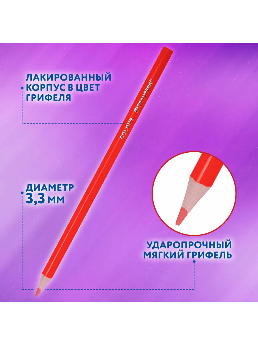 Карандаши цветные мягкие художественные для рисования Brauberg Premium 50 цветов, 181935