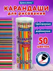 Карандаши цветные мягкие художественные для рисования Brauberg Premium 50 цветов, 181935