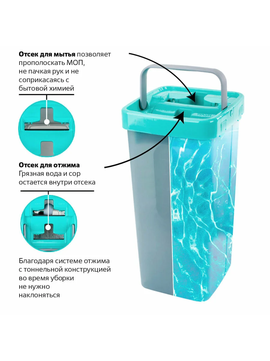 Комплект для уборки: швабра, ведро 9 л/7 л двухкамерное с отжимом, 3 насадки, Laima 607389