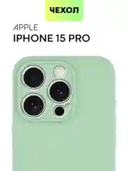 Зеленый чехол для iPhone 15 Pro силиконовый BROSCORP матовый/ прозрачный/ с карманом, защита камер