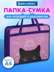 Папка-сумка портфель для документов, с ручками, на молнии Brauberg А4, 1 отделение, 270122