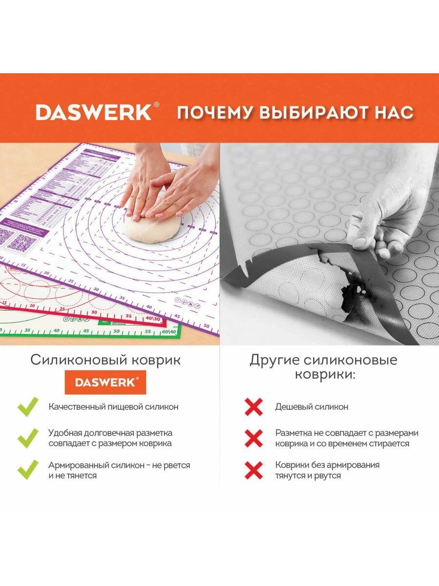 Коврик силиконовый, антипригарный, для выпечки, теста, 30 х 40 см, красный, Daswerk