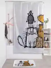 Штора для ванной тканевая с 3D эффектом "Семейство котов" (sc-128621)